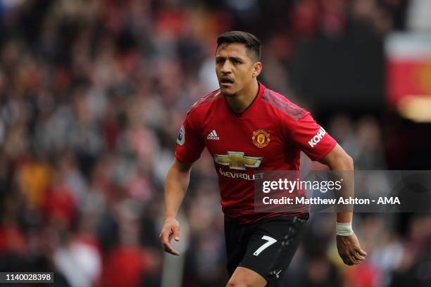 Alexis Sanchez of Manchester United during the Premier League match between Manchester United and Chelsea FC at Old Trafford on April 28, 2019 in...