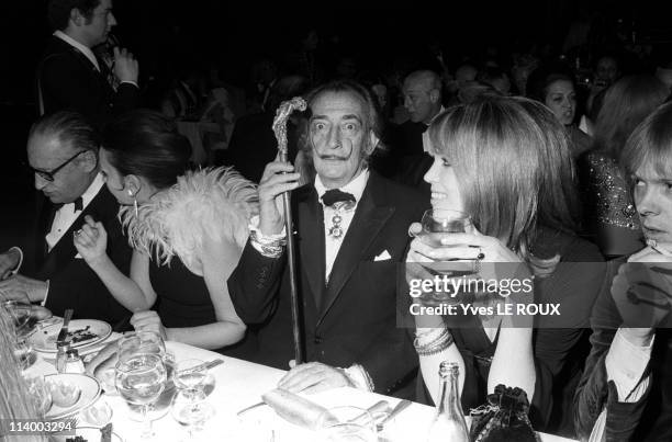 Premiere of "Moulin rouge" in Paris, France on April 08, 1970-Salvador Dali, Amanda Lear, Roger Garaudy and Ludmila Tcherina.