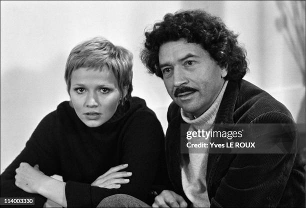 Alain Robbe-Grillet, Catherine Jourdan, Jean-Louis Trintignant in France on June, 1966-Catherine Jourdan, Alain Robbe-Grillet.