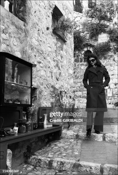 Jackie and Aristote Onassis In Monaco city, Monaco On February 25, 1974-Jackie Onassis in Eze.