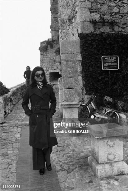 Jackie and Aristote Onassis In Monaco city, Monaco On February 25, 1974-Jackie Onassis in Eze.