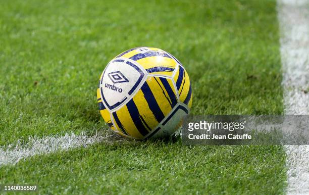 Illustration of the Umbro matchball during the French League Cup final between Racing Club de Strasbourg Alsace and En Avant Guingamp at Stade Pierre...