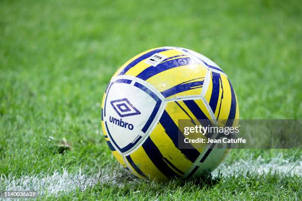 Illustration of the Umbro matchball during the French League Cup final between Racing Club de Strasbourg Alsace and En Avant Guingamp at Stade Pierre...