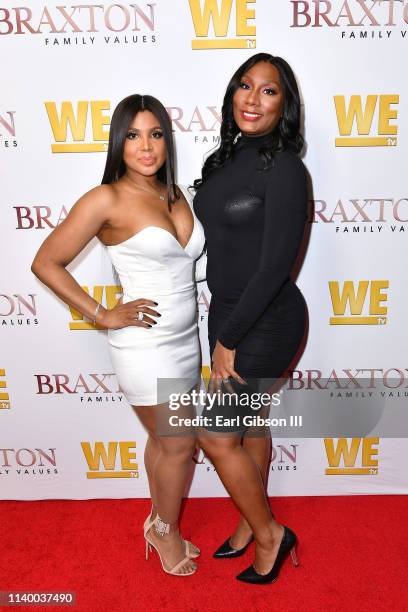 Toni Braxton and Towanda Braxton are seen as We TV celebrates the premiere of "Braxton Family Values" at Doheny Room on April 02, 2019 in West...