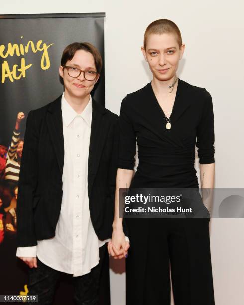 Asia Kate Dillon and partner Corinne attend "In Their Own Words" the 13th Annual Play Reading for Opening Act at New World Stages on April 02, 2019...