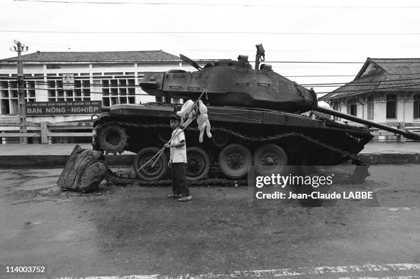 "Liberation" of Ho Chi Minh, Vietnam in July, 1975-A destroyed American tank