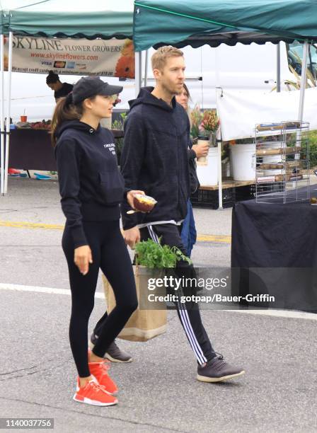 Aarika Wolf and Calvin Harris are seen on April 28, 2019 in Los Angeles, California.