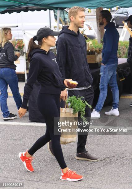 Calvin Harris and Aarika Wolf are seen on April 28, 2019 in Los Angeles, California.