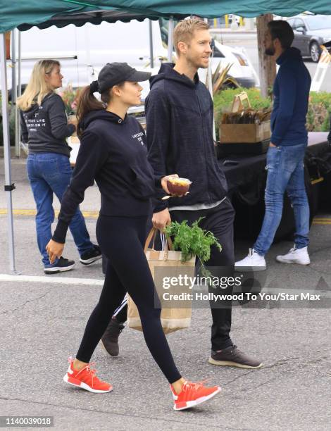 Calvin Harris and Aarika Wolf are seen on April 28, 2019 in Los Angeles, California.