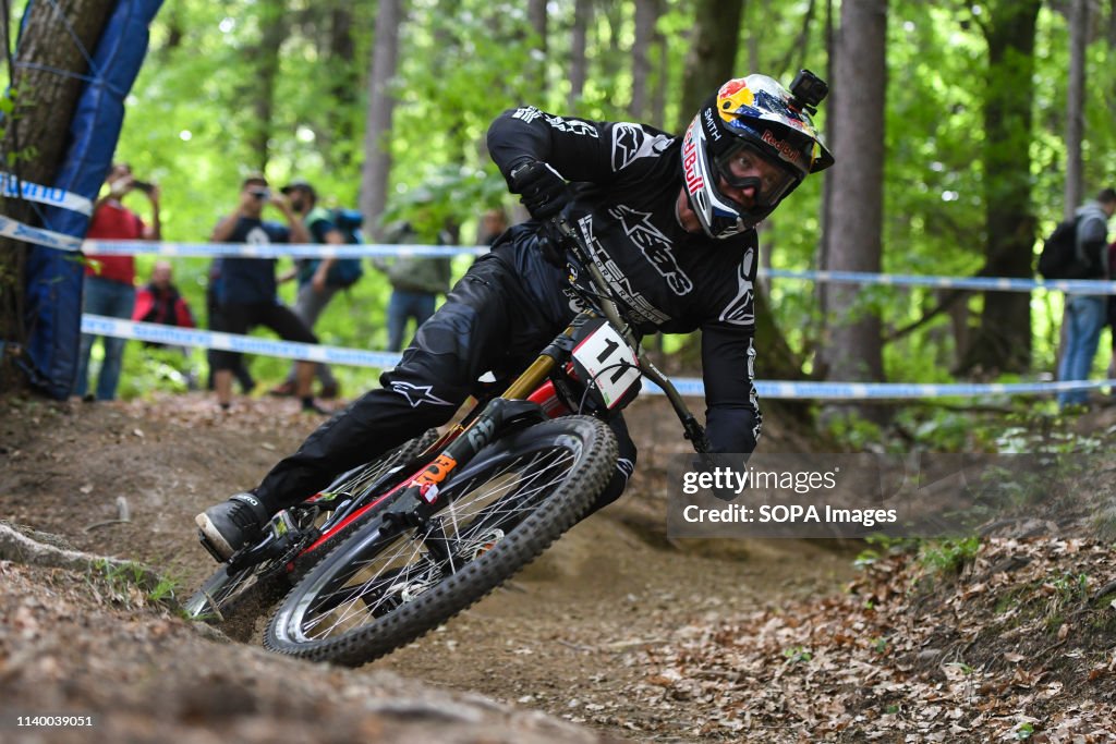 Aaron Gwin of United States is seen in action during the...
