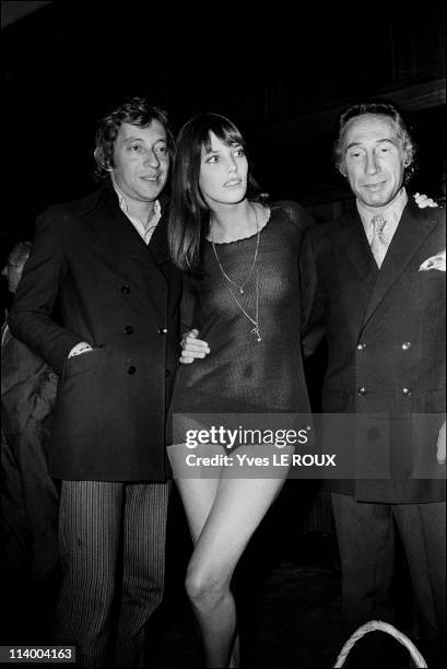 Premiere of "Slogan" by Pierre Grimblat in France on August 28, 1969- Serge Gainsbourg, Jane Birkin, Pierre Grimblat.