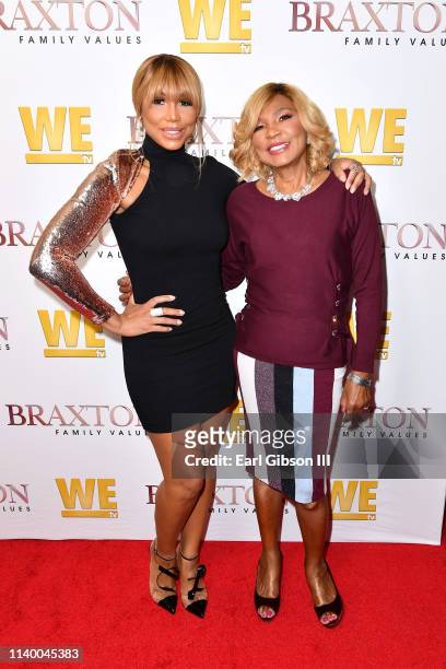 Tamar Braxton and Evelyn Braxton are seen as We TV celebrates the premiere of "Braxton Family Values" at Doheny Room on April 02, 2019 in West...