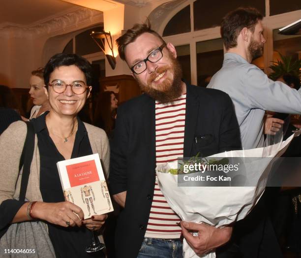 La Table Ronde Editions Publisher Alice Deon and winner of the first Regine DeforgesNovel Award Joseph Ponthus Le Gurun attend the first Régine...