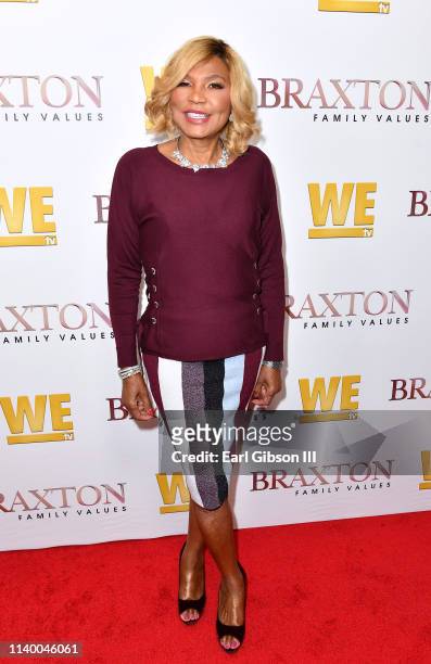 Evelyn Braxton is seen as We TV celebrates the premiere of "Braxton Family Values" at Doheny Room on April 02, 2019 in West Hollywood, California.