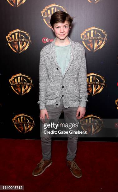 Actor Oakes Fegley attends Warner Bros. Pictures "The Big Picture" exclusive presentation during CinemaCon at The Colosseum at Caesars Palace on...