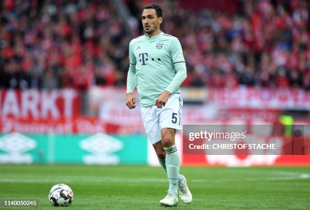 Bayern Munich's German defender Mats Hummels plays the ball during the German first division Bundesliga football match Nuremberg v FC Bayern Munich...