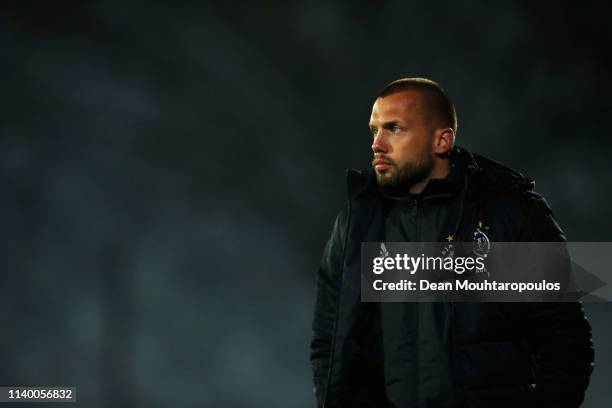 Ajax Coach, John Heitinga looks on from the sidelines during the YOUTH CUP U19 between Ajax U19 and Excelsior U19 at Sportpark De Toekomst Johan...