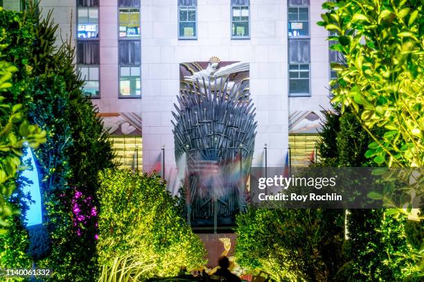 Game Of Thrones" Iron Throne Appears In Rockefeller Center Ahead Of Premiere at Rockefeller Plaza on April 02, 2019 in New York City.