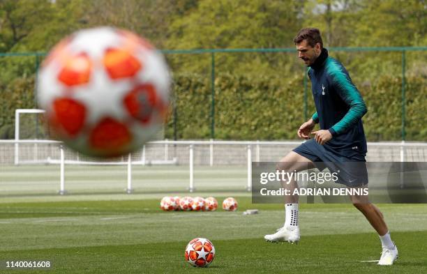 Tottenham Hotspur's Spanish striker Fernando Llorente attends a team training session at Tottenham Hotspur's Enfield Training Centre, north London,...