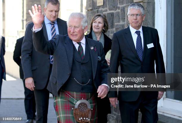 The Prince of Wales, known as the Duke of Rothesay while in Scotland, arrives at the Banff Museum in Banff, Aberdeenshire.