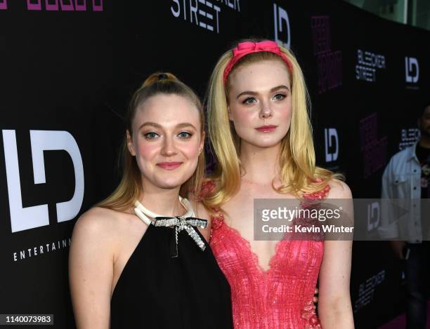 Dakota Fanning and Elle Fanning arrive at a special screening of Bleeker Street's "Teen Spirit" at the ArcLight Hollywood on April 02, 2019 in...