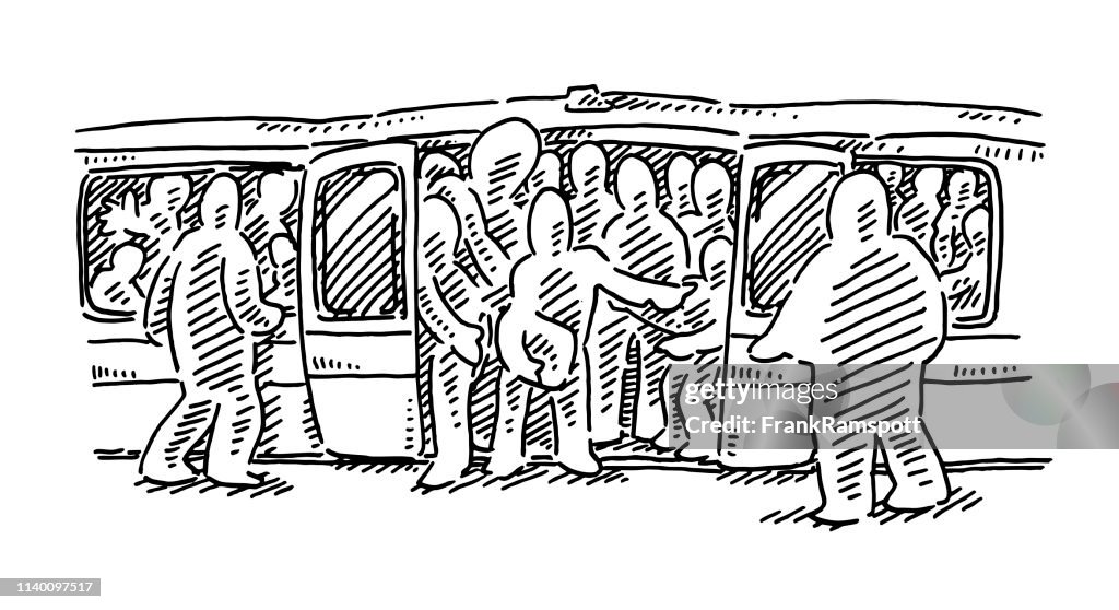 Crowded Subway Train Drawing
