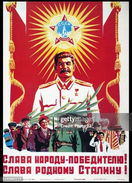 Long Live the Victorious Nation! Long Live Our Dear Stalin.aEo Russian propaganda poster 1940.