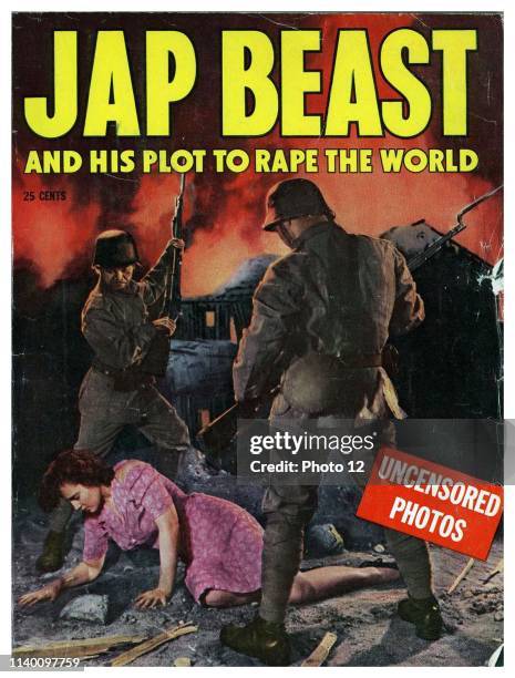American anti-Japanese propaganda magazine depicting Japan's brutality. World War two 1942.