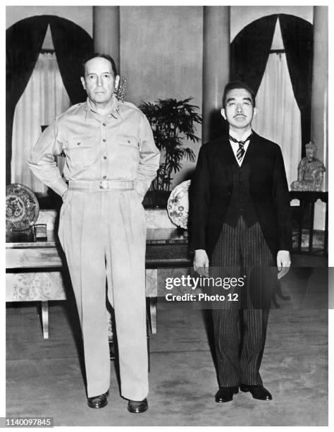 General Douglas MacArthur with Japanese Emperor Hirohito 1945.