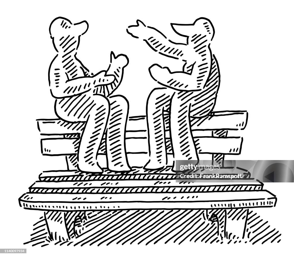 Two Teenagers Sitting On The Back Of A Park Bench Drawing