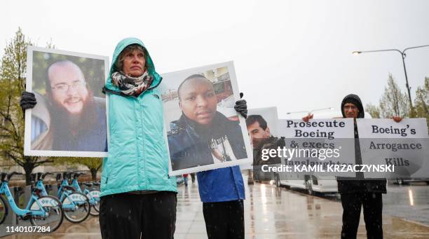Family and friends of the Ethiopian Airlines Flight 302 Boeing plane crash victims hold a silent protest outside Boeing's annual shareholders meeting...