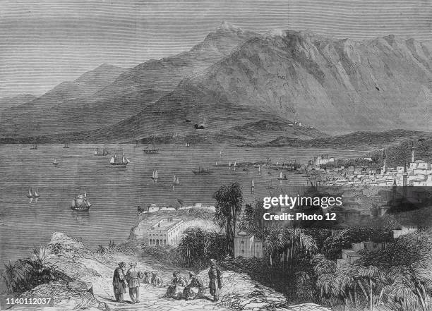 The town of Beirut and Mount Lebanon. From a drawing by J. Lewis Farley. 1860.