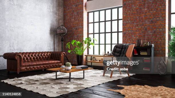 appartement loft de style industriel - loft interior photos et images de collection