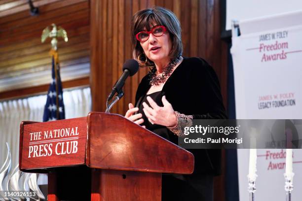 Journalist Christiane Amanpour, host of the television show 'Christiane Amanpour & Co.', gives the keynote address at the 2019 James W. Foley Awards...