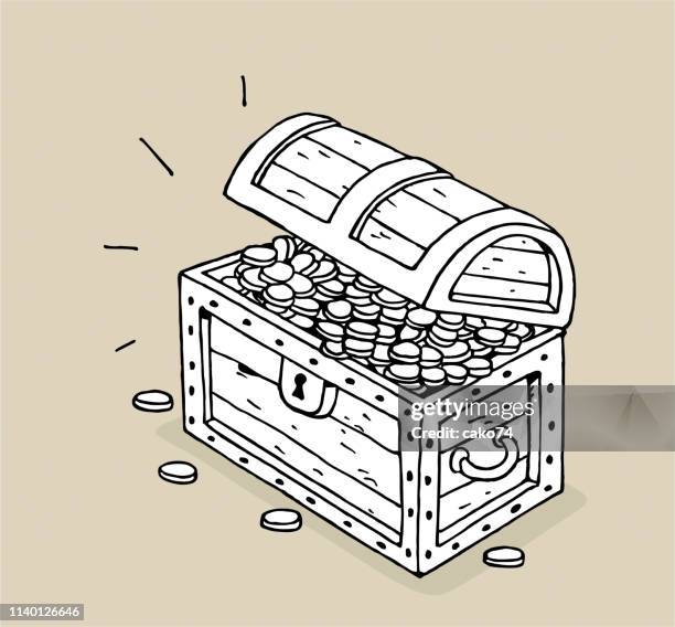 stockillustraties, clipart, cartoons en iconen met hand getekende schatkist - schatkist