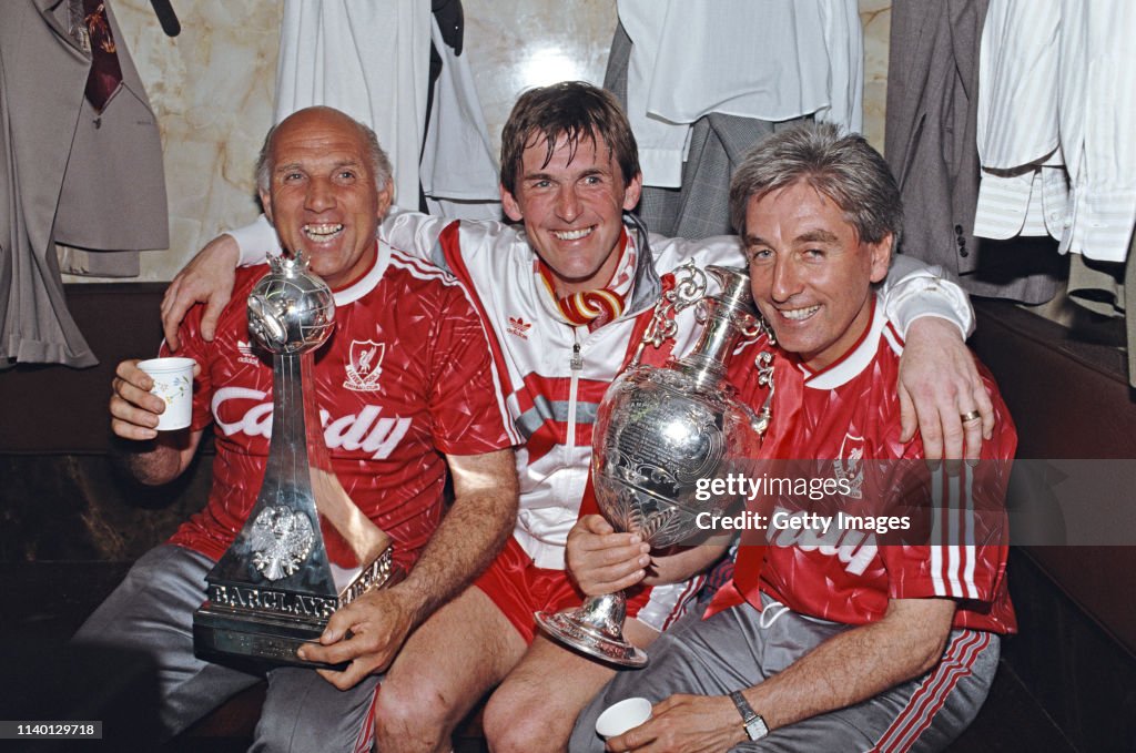 Liverpool Player Manager Kenny Dalglish Ronnie Moran and Roy Evans Celebrate 1990 Division One Championship