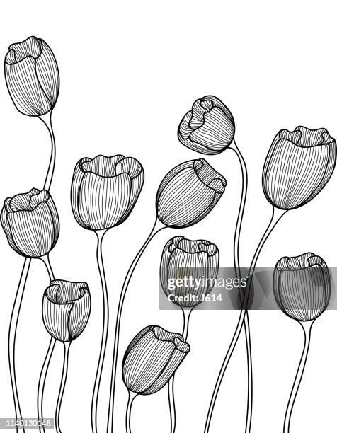 stockillustraties, clipart, cartoons en iconen met naadloze doodle bloemen - black and white plant