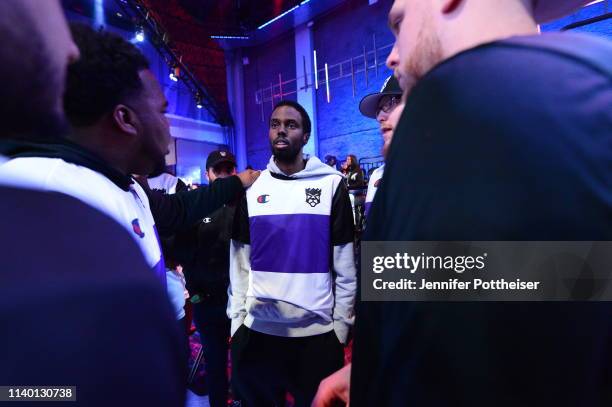 Kings Guard Gaming huddle up against Celtics Crossover Gaming on April 26, 2019 at the NBA 2K Studio in Long Island City, New York. NOTE TO USER:...