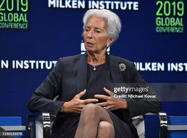 Christine Lagarde, managing director of the International Monetary Fund , participates in a panel discussion during the annual Milken Institute...