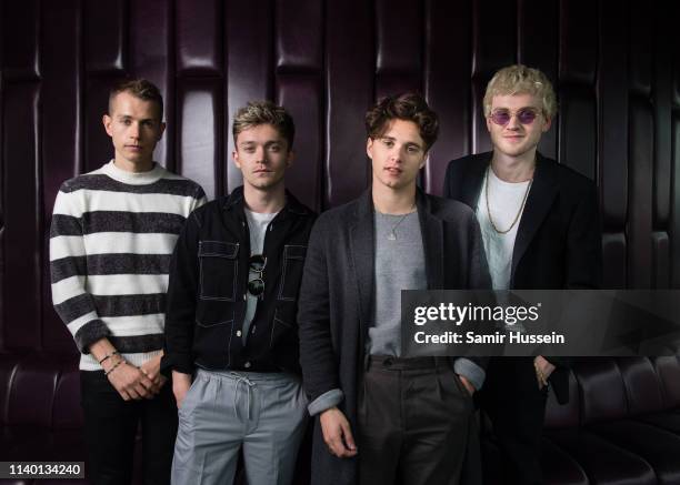 James McVey, Connor Ball, Bradley Simpson and Tristan Evans of The Vamps pose for a photocall to mark them becoming the first band to play at the O2...