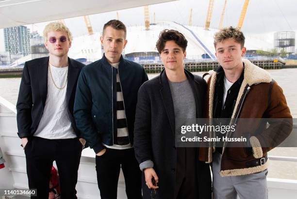 Tristan Evans, James McVey, Bradley Simpson and Connor Ball of The Vamps pose for a photocall to mark them becoming the first band to play at the O2...