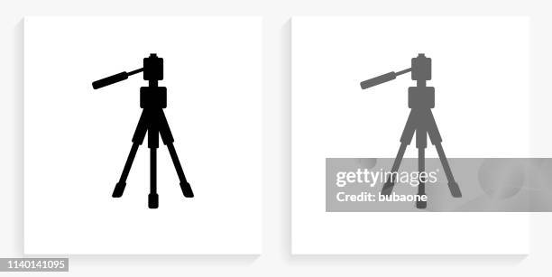 tripod black and white square icon - tripod stock illustrations