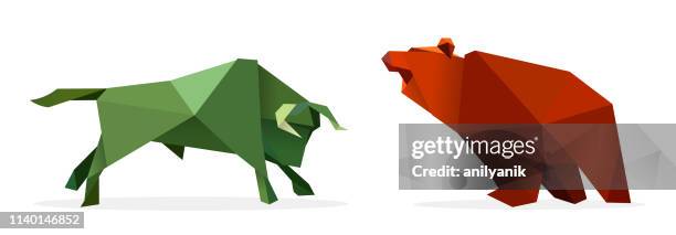 illustrazioni stock, clip art, cartoni animati e icone di tendenza di toro e orso - origami
