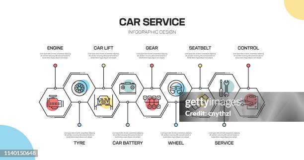 car service related line infographisches design - auto repair shop stock-grafiken, -clipart, -cartoons und -symbole