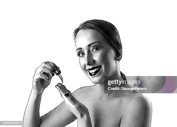 woman and essential oil - aromatherapy oil illustration stock illustrations