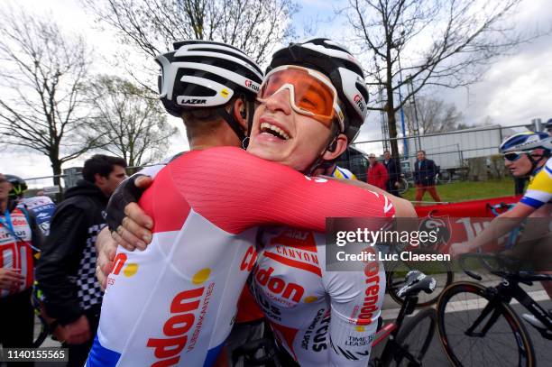 Arrival / Mathieu van der Poel of The Netherlands and Team Corendon-Circus / Otto Vergaerde of Belgium and Team Corendon-Circus / Celebration /...