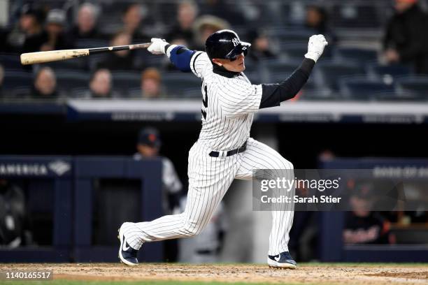 Troy Tulowitzki of the New York Yankees bats during the fourth inning of the game against the Detroit Tigers at Yankee Stadium on April 01, 2019 in...