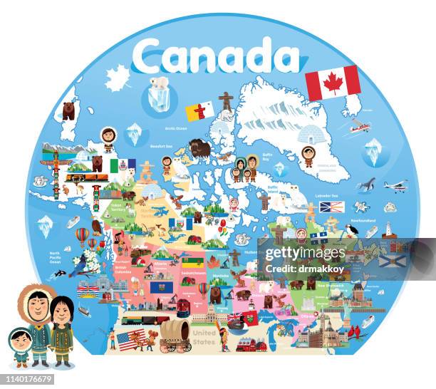 cartoon map of canada - saskatchewan map stock illustrations