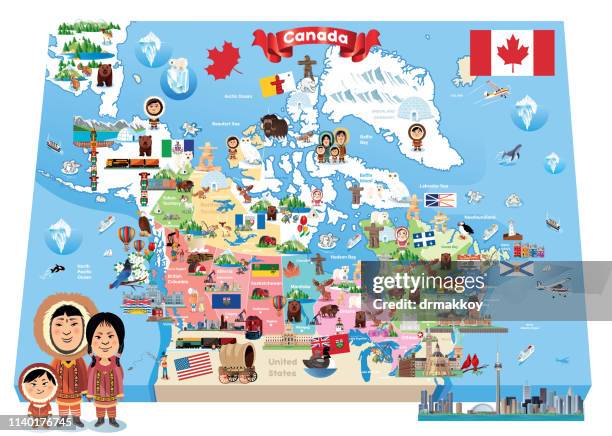 cartoon map of canada - quebec city stock illustrations