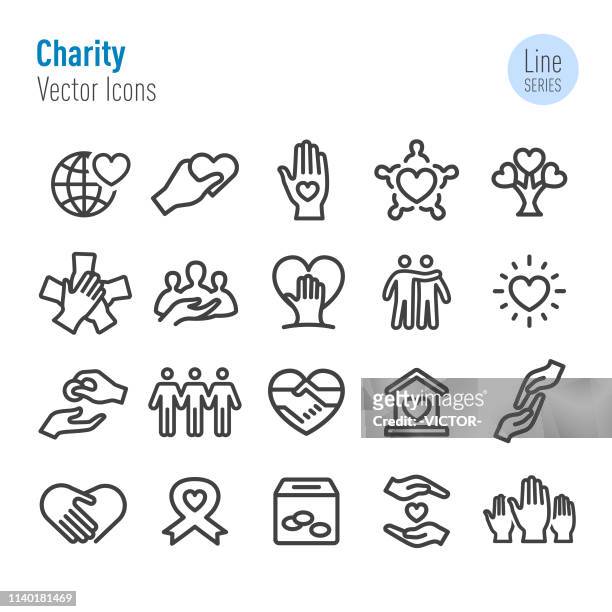charity icons - vector line series - relief emotion stock illustrations